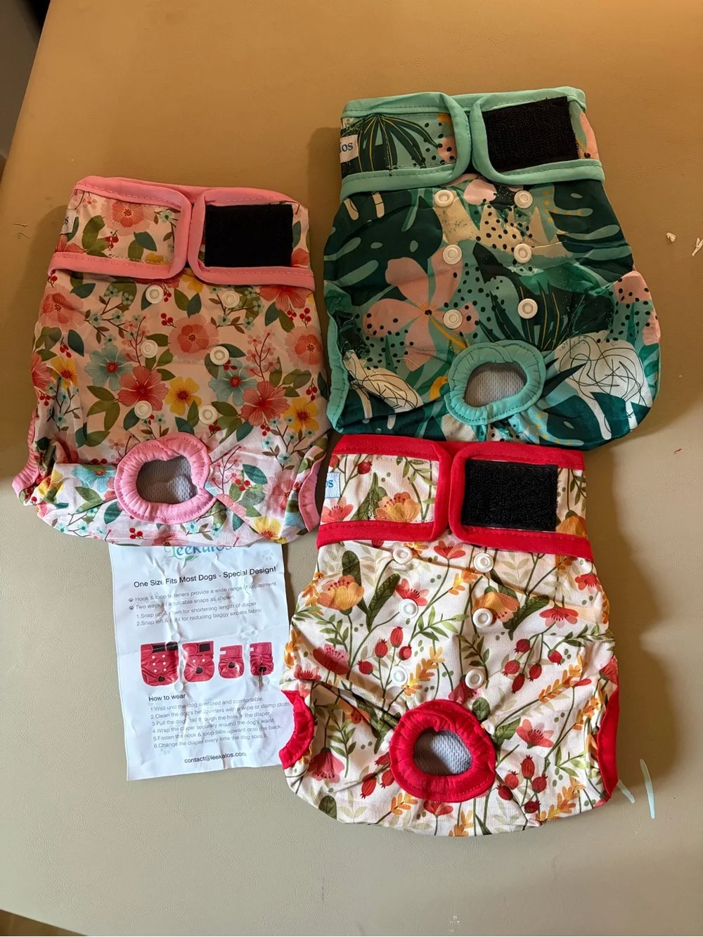 Floral Pattern Reusable Dog Diaper - Pink, Green & Red Styles